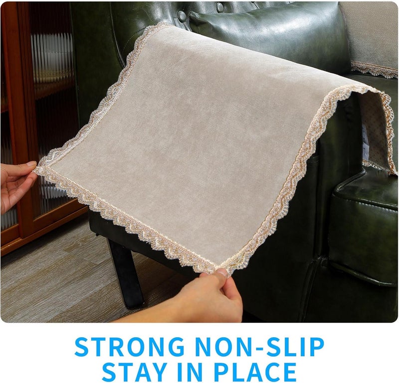 MINJIATEX Couch arm Covers,Non-Slip lace Sofa arm Covers Set of 2 Washable Sofa armrests Cover for Living Room Recliner Chair arm Cover Protectors for Leather armrest (YC-Khaki) - Image 4